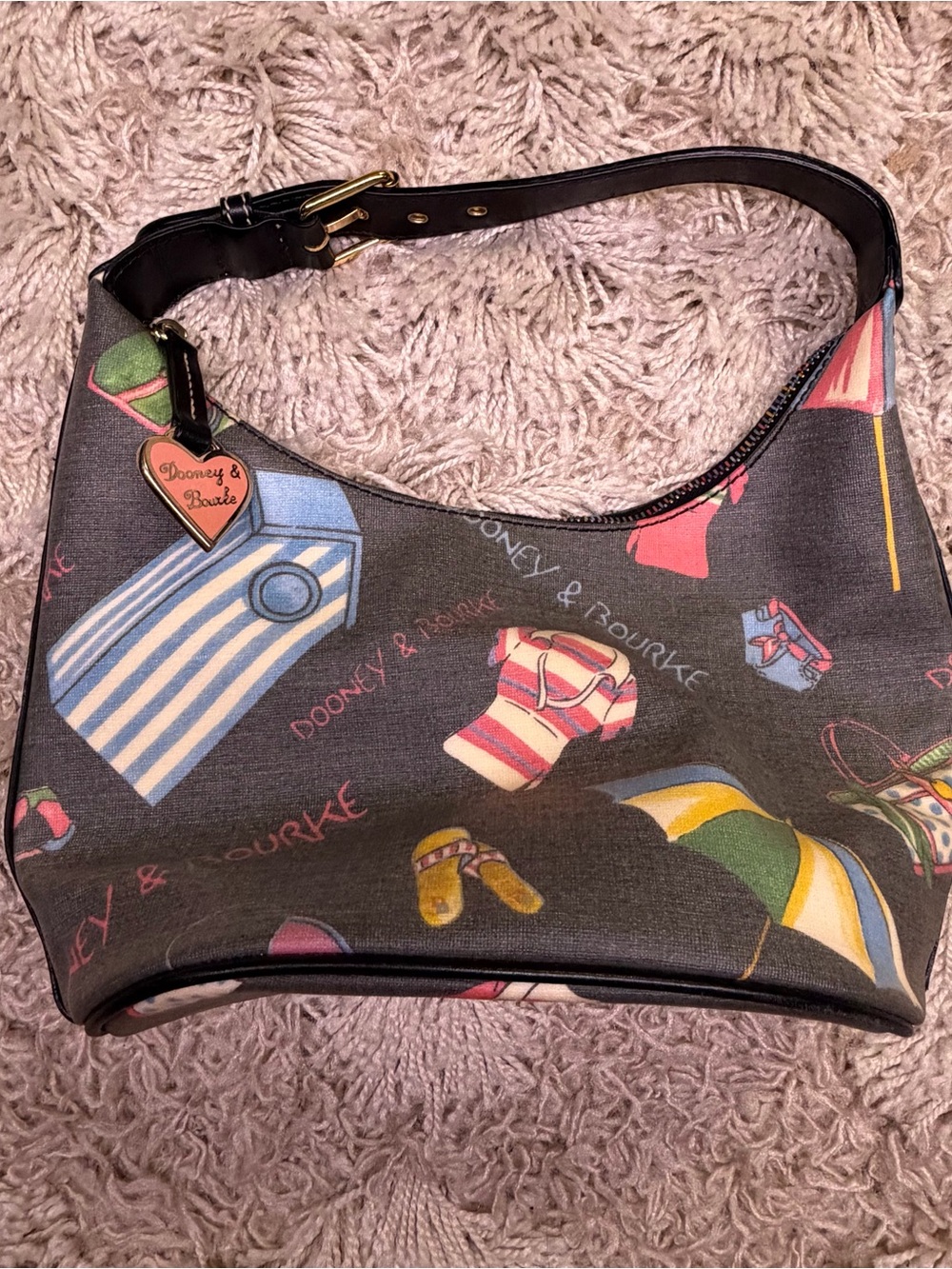 Vintage Dooney & Bourke Miami Beach Print Mini Hobo Shoulder Bag Y2K